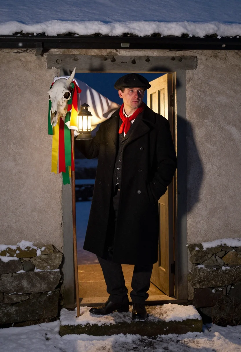 AI mari lwyd sample — portrait of a man, full-length portrait of a Welsh man in hi