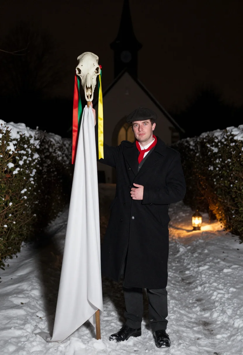AI mari lwyd sample — portrait of a man, knee-up portrait of a Welsh man in his th