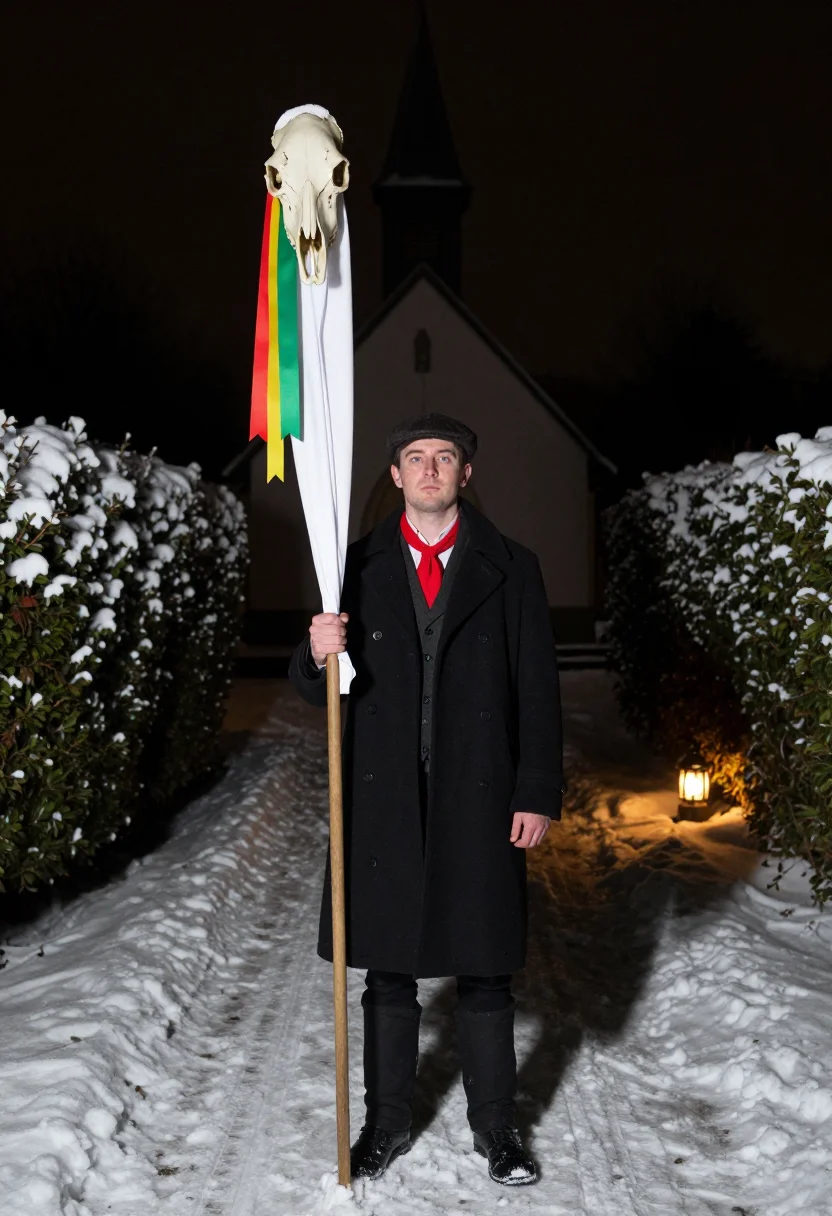 AI mari lwyd sample — portrait of a man, full-length portrait of a Welsh man in hi