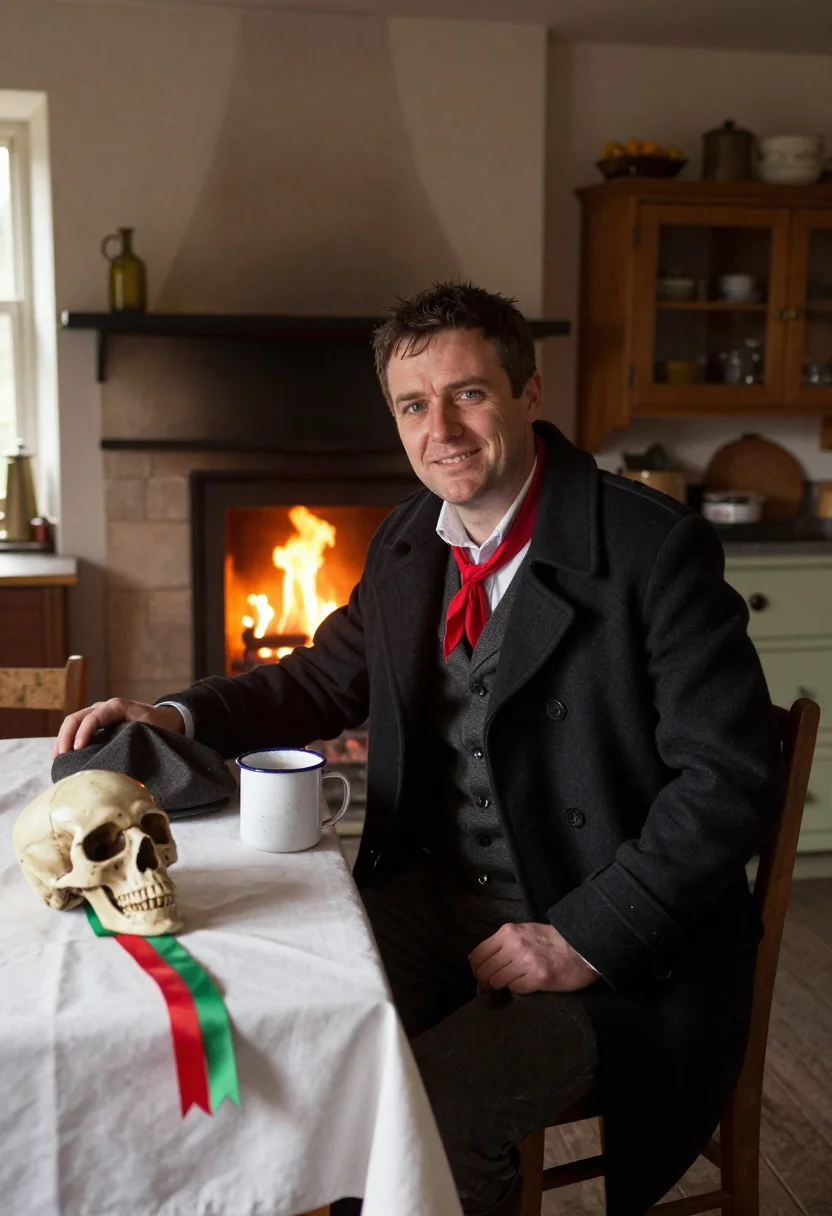AI mari lwyd sample — portrait of a man, three-quarter-length portrait of a Welsh