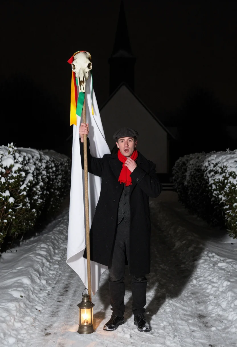 AI mari lwyd sample — portrait of a man, full-length portrait of a Welsh man in hi
