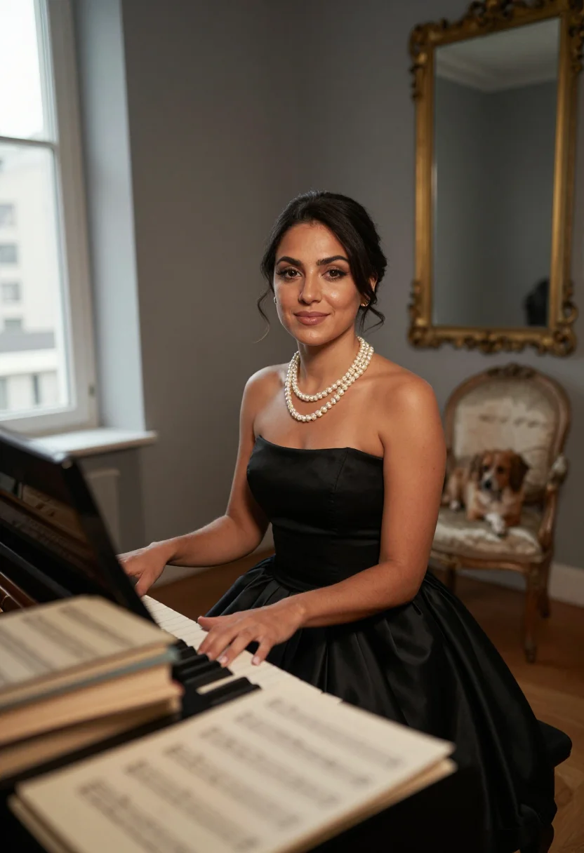 AI maria callas sample — portrait of a woman, a seated waist-up photograph at a grand