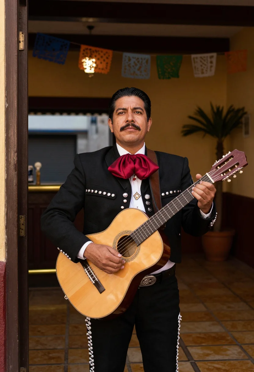 AI mariachi sample — portrait of a man, half-length portrait of a Mexican man wit