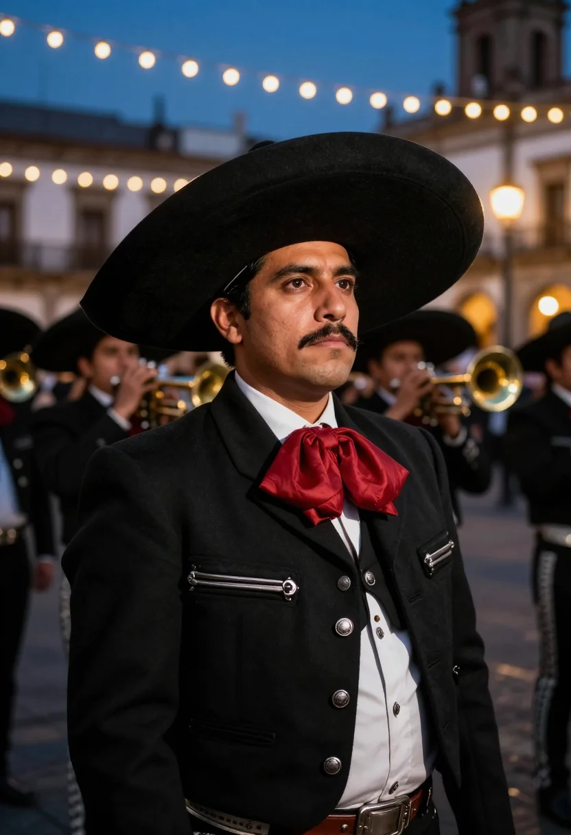 AI mariachi sample — portrait of a man, chest-up portrait of a Mexican man with w