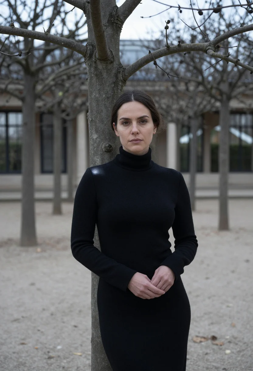 AI marie curie institut du radium black sample — portrait of a woman, framed half-length from the head to the