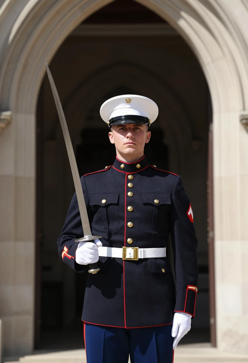 AI marine dress blues sample — portrait of a man, low three-quarter-length portrait of an A