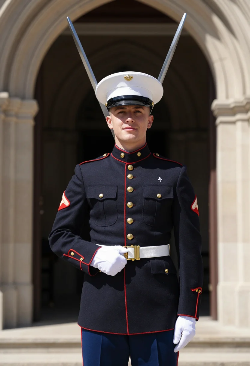 AI marine dress blues sample — portrait of a man, three-quarter-length portrait of an Ameri