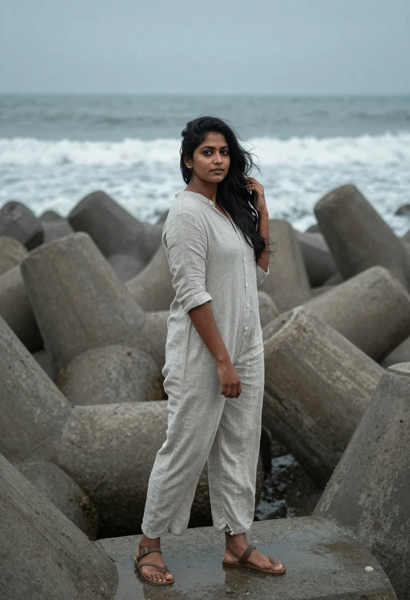 AI marine drive sample — portrait of a woman, wide portrait of a South-Asian woman in