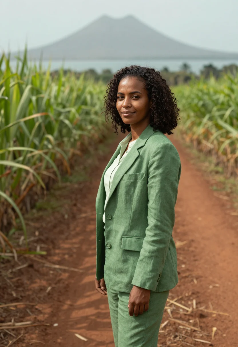 AI martinique rum director cane green sample — portrait of a woman, a Martinican distillery director in her