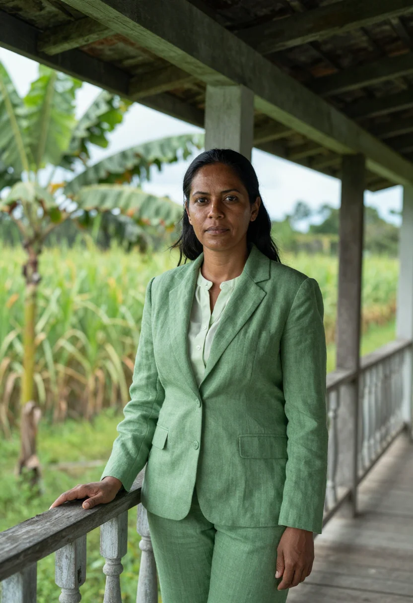 AI martinique rum director cane green sample — portrait of a woman, an Indo-Martinican distillery director