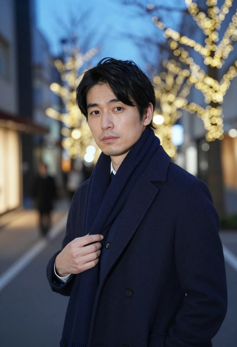 AI marunouchi navy sample — portrait of a man, framed head and shoulders, a Japanese man