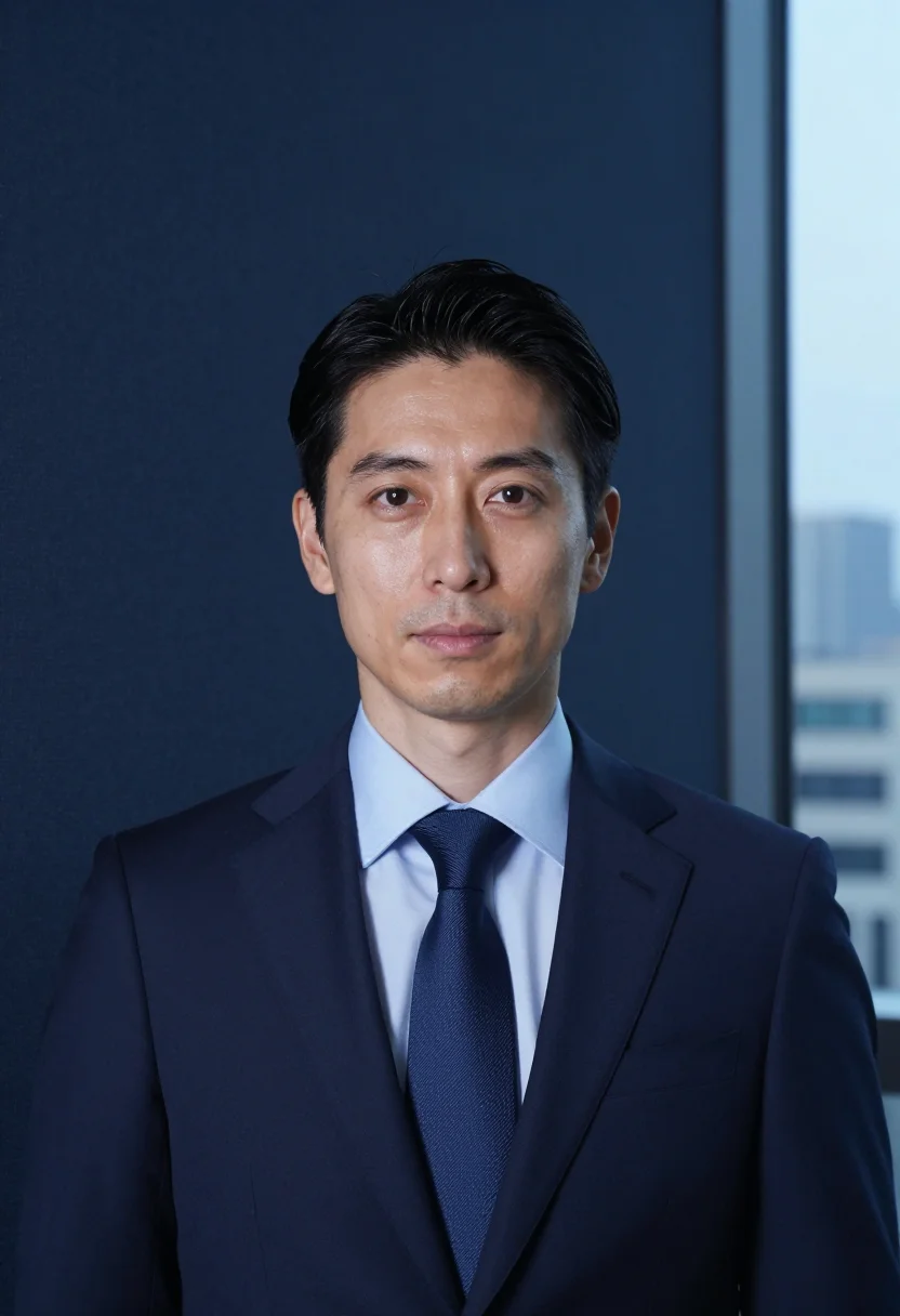 AI marunouchi navy sample — portrait of a man, framed head and shoulders, a Japanese man