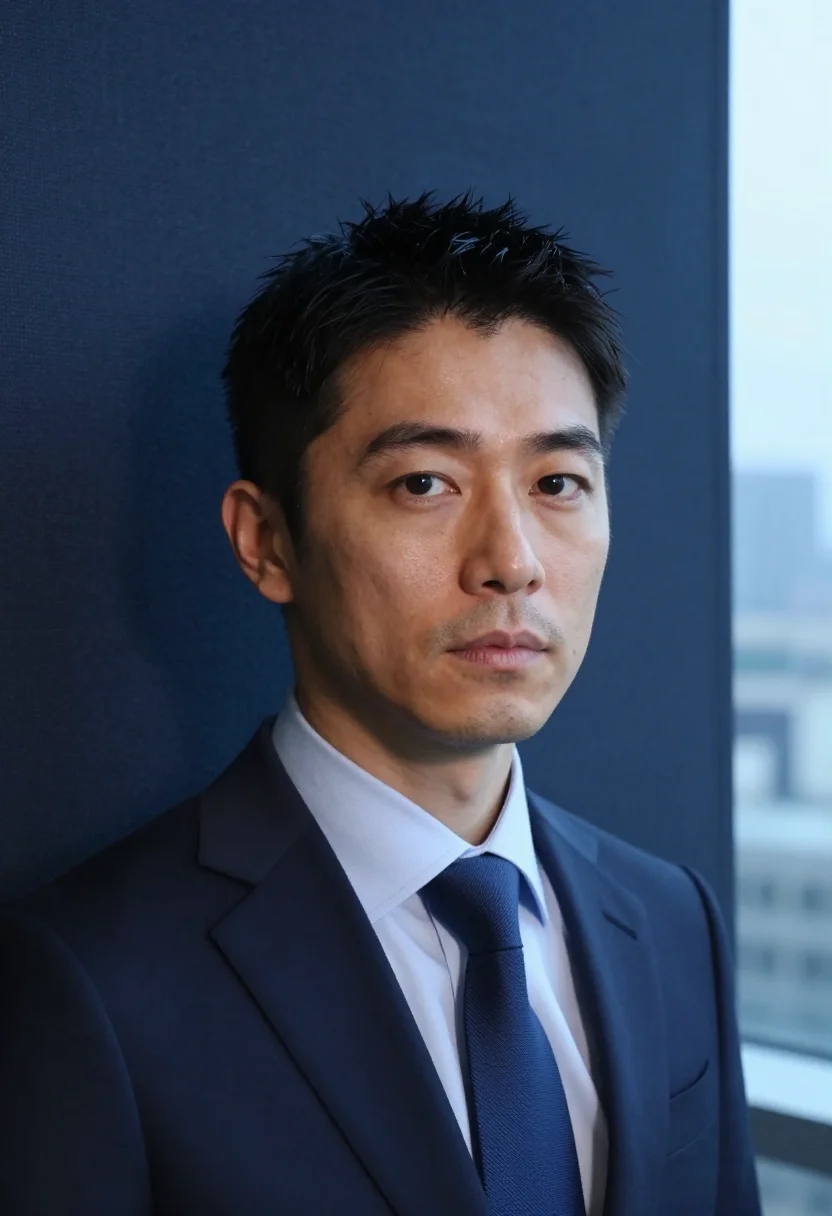 AI marunouchi navy sample — portrait of a man, framed as a tight headshot, a Japanese ma