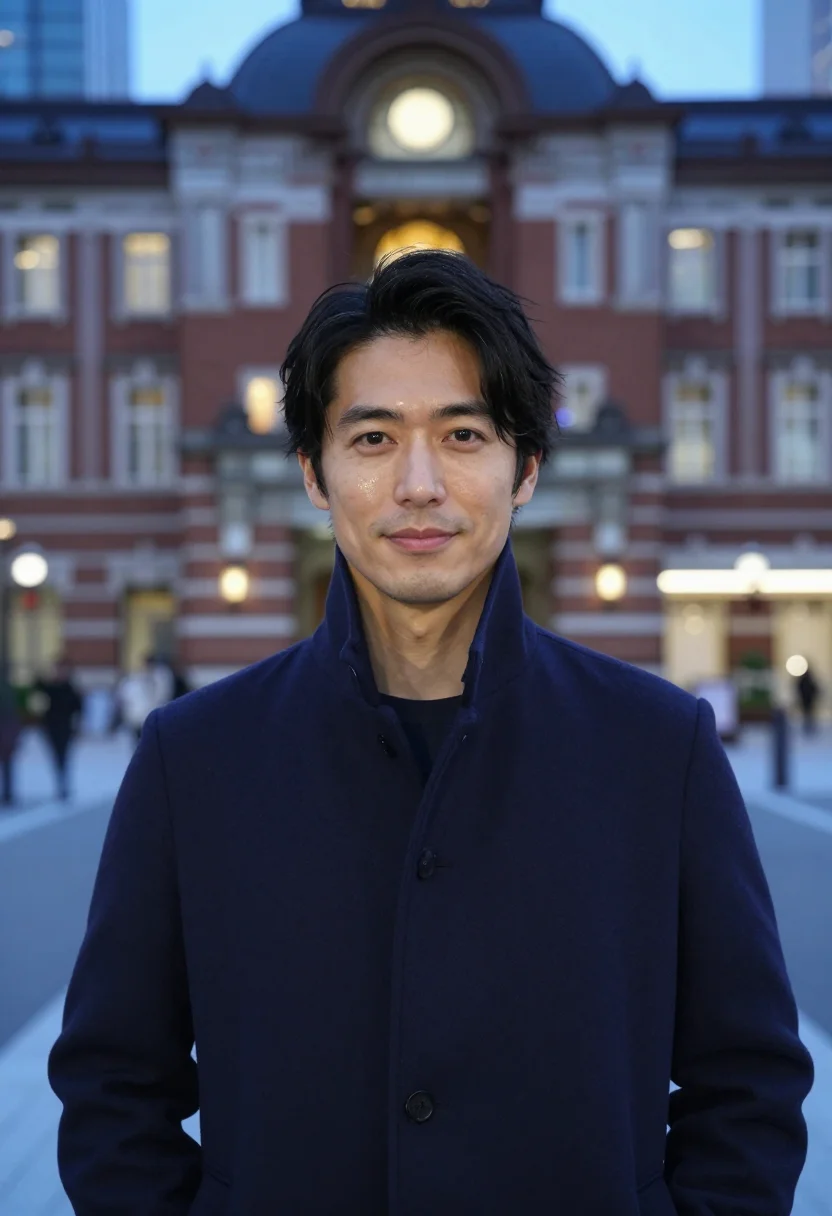 AI marunouchi navy sample — portrait of a man, framed head and shoulders, a Japanese man
