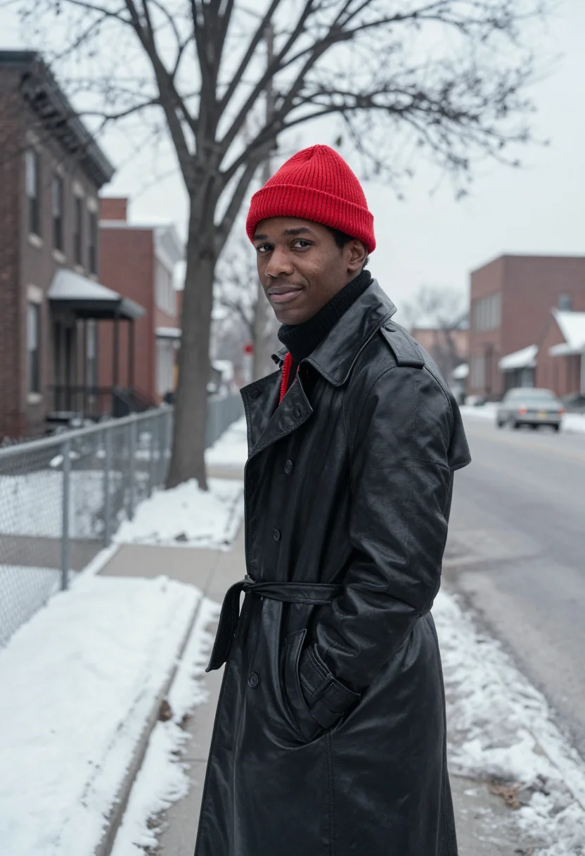 AI marvin gaye whats going on red knit cap sample — portrait of a man, an African-American man in his late twent