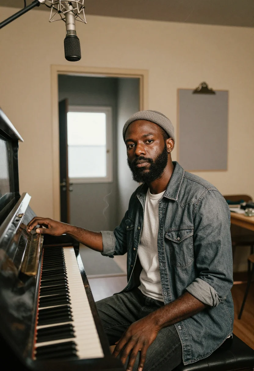 AI marvin gaye sample — portrait of a man, three-quarter-length portrait of an Afric