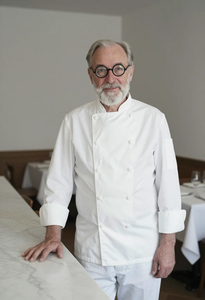 AI massimo bottura modena chef whites sample — portrait of a man, an English man in his early sixties with