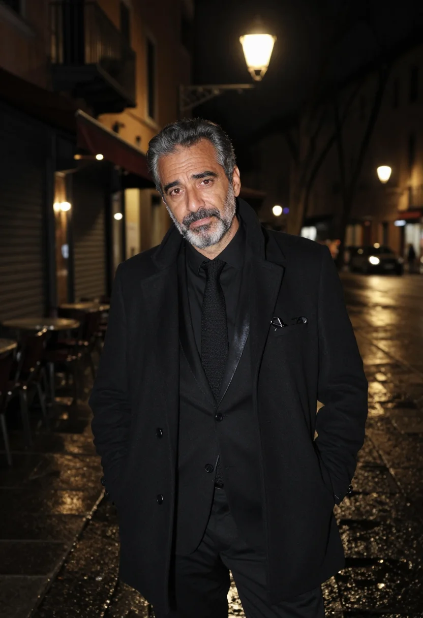 AI mastroianni via veneto january black sample — portrait of a man, framed half-length from the waist up, a s