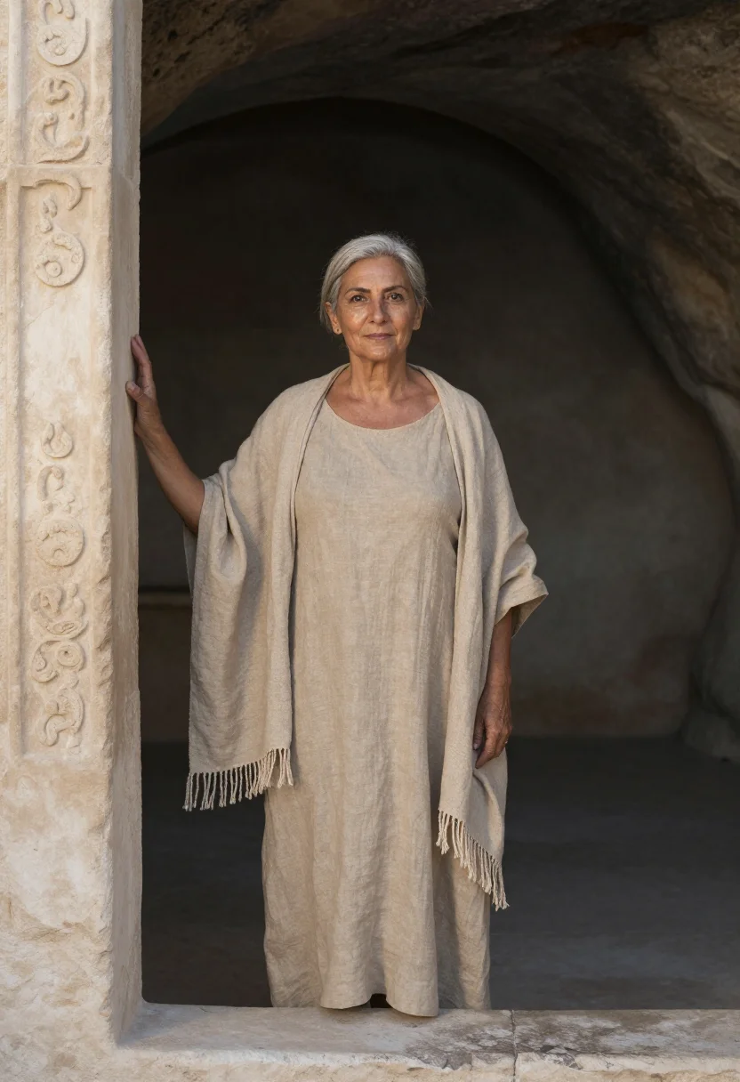 AI matera architect tufa cave sample — portrait of a woman, in her sixties with tanned olive skin,