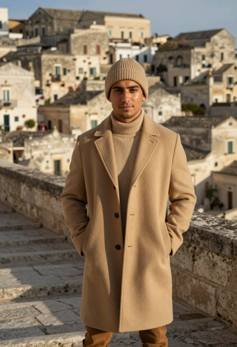 AI matera sassi january tufa sample — portrait of a man, framed chest-up with the crop at the ribs