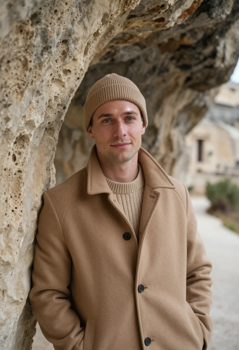AI matera sassi january tufa sample — portrait of a man, framed chest-up with the crop at the ribs