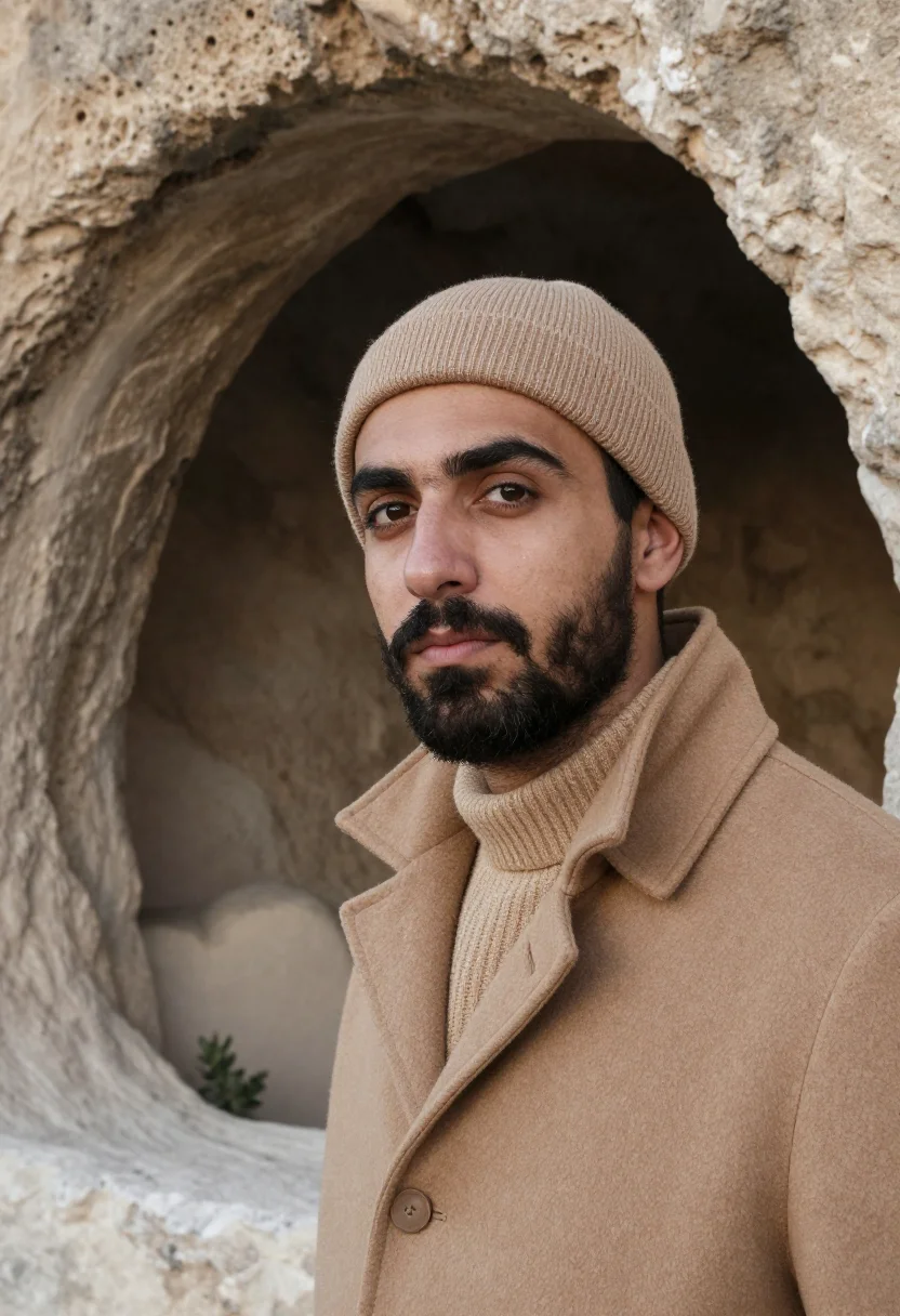 AI matera sassi january tufa sample — portrait of a man, framed tight, head and shoulders, the bod
