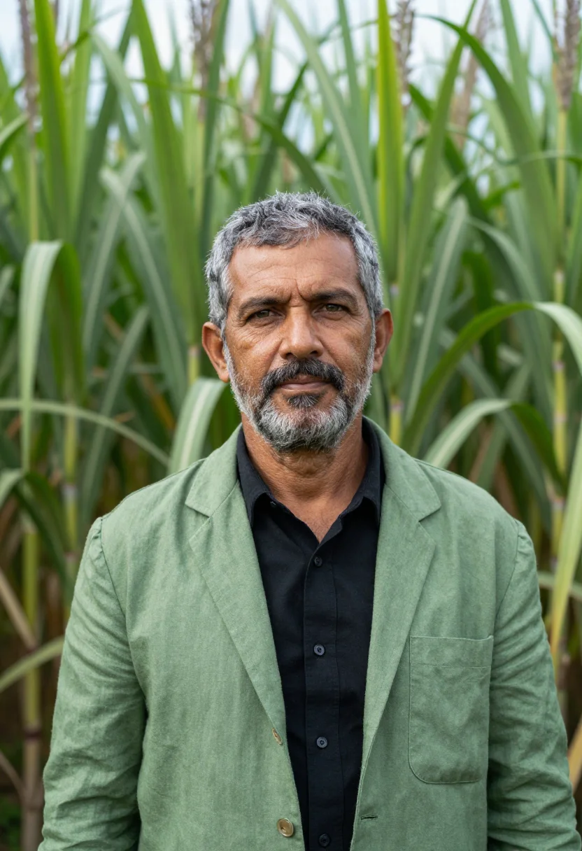 AI mauritius sugar estate director cane green volcanic sample — portrait of a man, a Franco-Mauritian sugar estate director