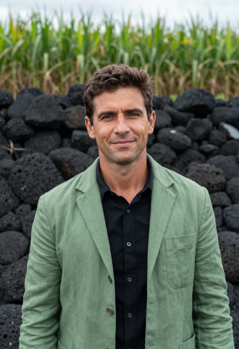 AI mauritius sugar estate director cane green volcanic sample — portrait of a man, a Franco-Mauritian sugar estate director