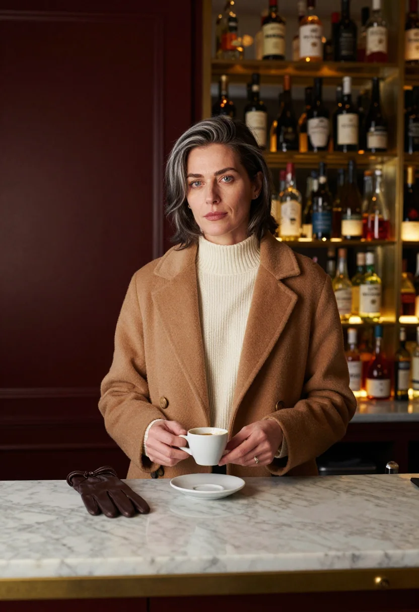 AI max mara camel sample — portrait of a woman, three-quarter-length portrait of a West