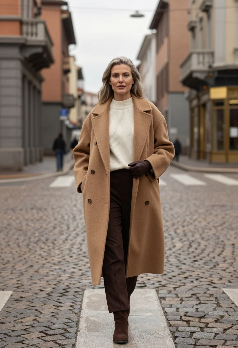 AI max mara camel sample — portrait of a woman, three-quarter-length portrait of a West