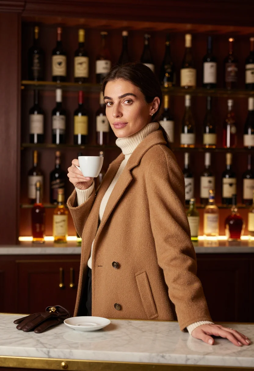AI max mara camel sample — portrait of a woman, waist-up portrait of an Italian woman i