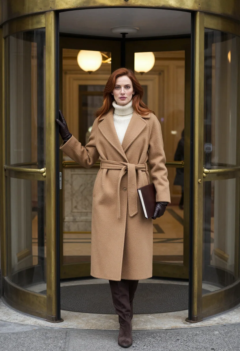 AI max mara camel sample — portrait of a woman, three-quarter-length portrait of a West