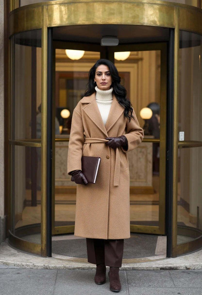 AI max mara camel sample — portrait of a woman, full-length portrait of a Lebanese-Ital