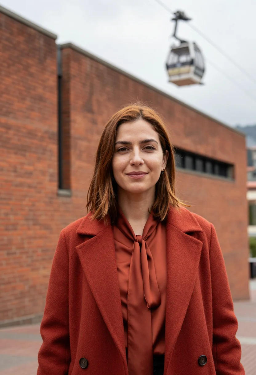 AI medellin urban planner brick red sample — portrait of a woman, a Colombian urban planner in her early