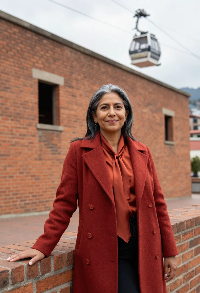 AI medellin urban planner brick red sample — portrait of a woman, a Colombian urban planner in her late f