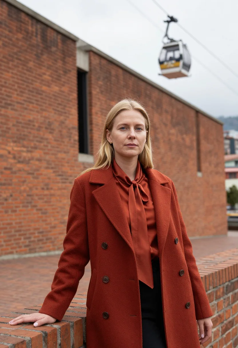 AI medellin urban planner brick red sample — portrait of a woman, a Dutch urban planner in her late thirt
