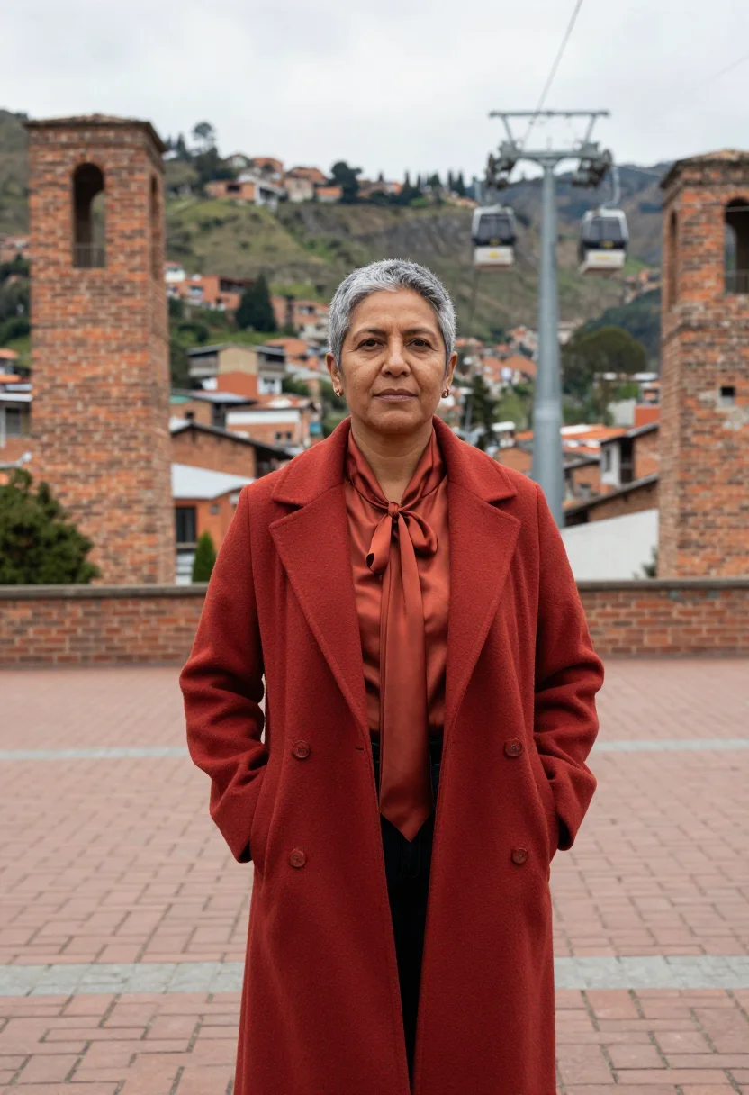 AI medellin urban planner brick red sample — portrait of a woman, an Afro-Colombian urban planner in her