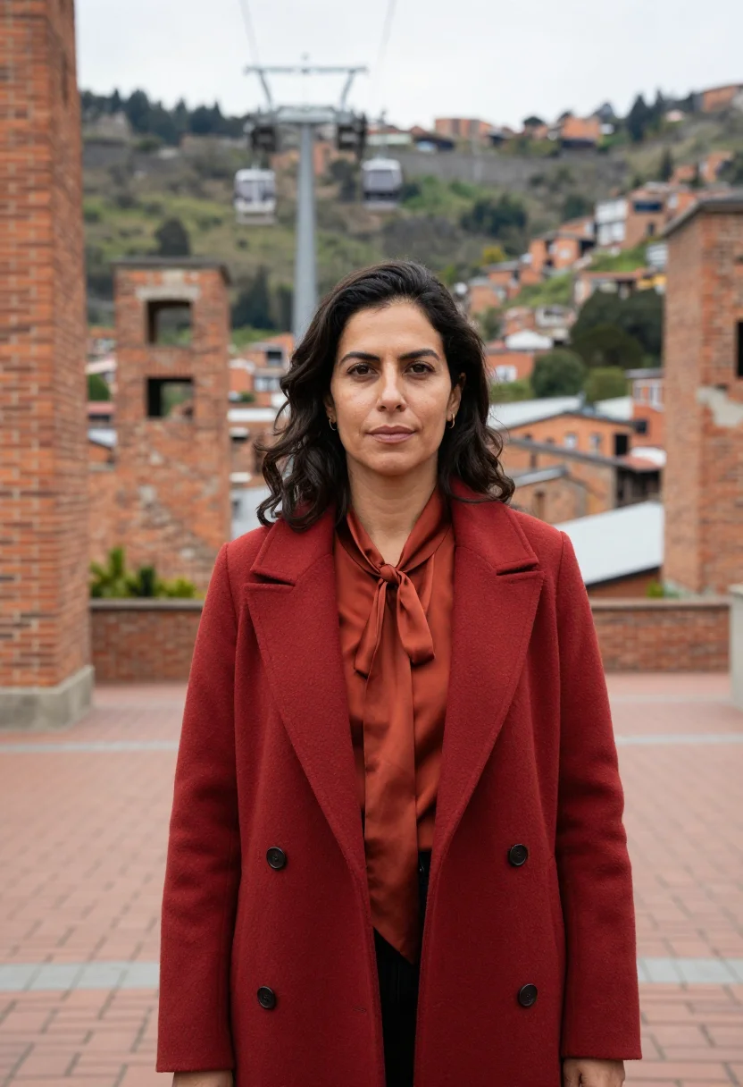 AI medellin urban planner brick red sample — portrait of a woman, a Portuguese urban planner in her mid-f