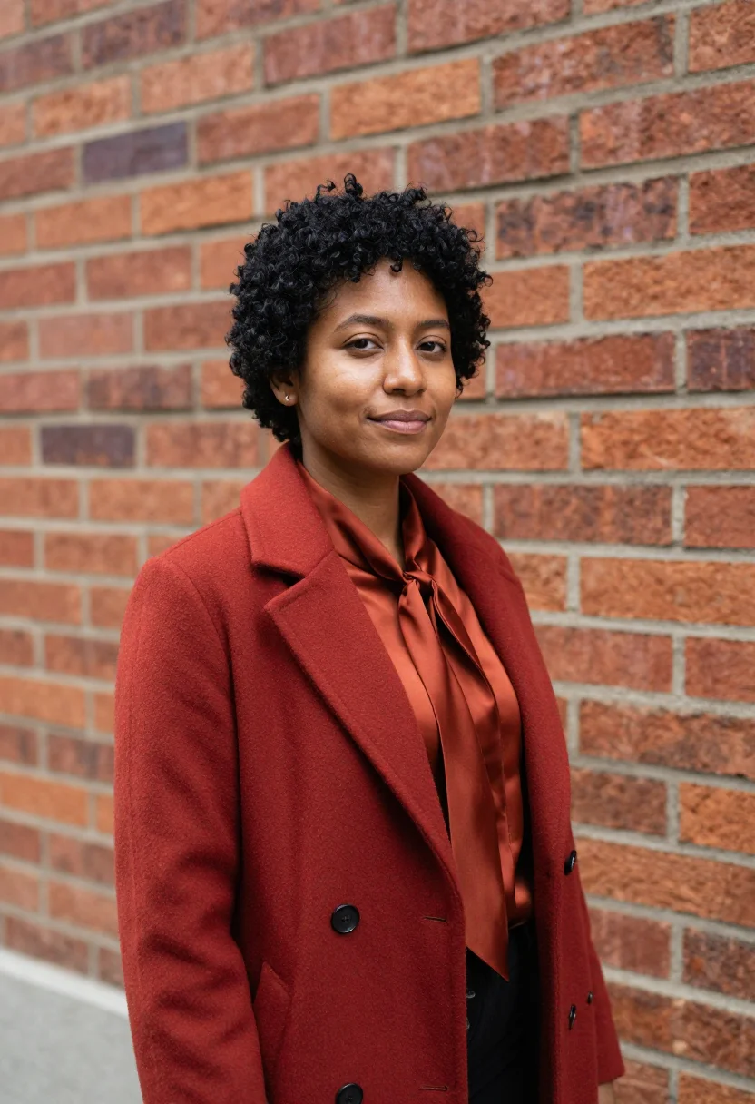 AI medellin urban planner brick red sample — portrait of a woman, an Afro-Colombian urban planner in her