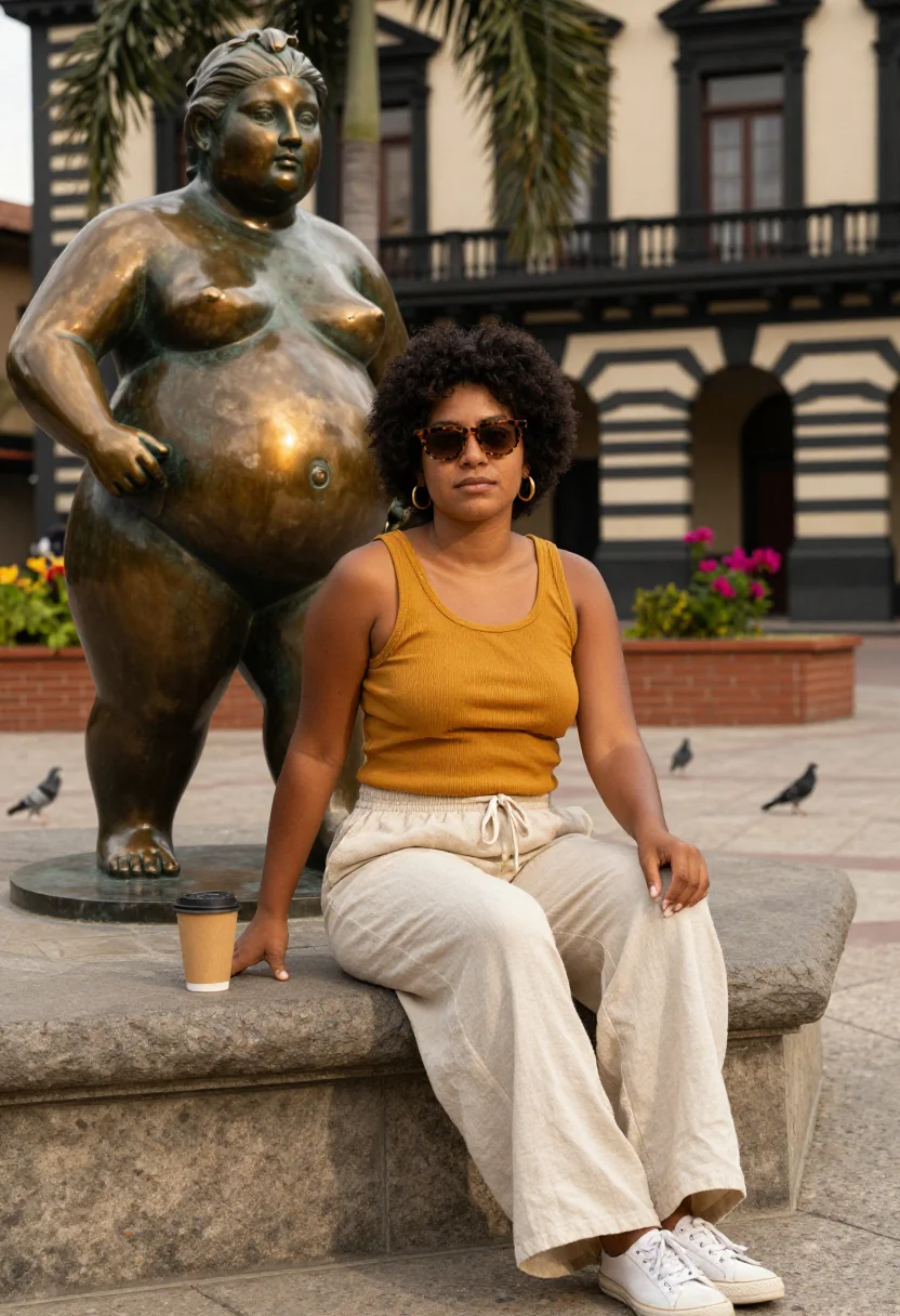 AI medellin sample — portrait of a woman, seated three-quarter portrait of an Afr