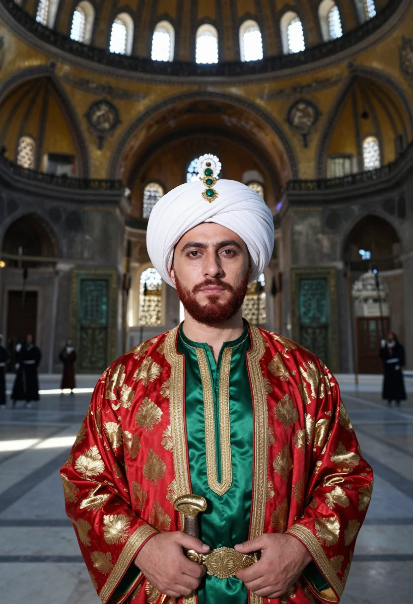 AI mehmed ii sample — portrait of a man, chest-up portrait of an Ottoman Turkish m