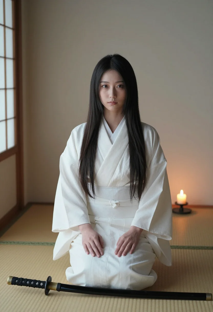 AI meiko kaji sample — portrait of a woman, kneeling three-quarter portrait of a Ja