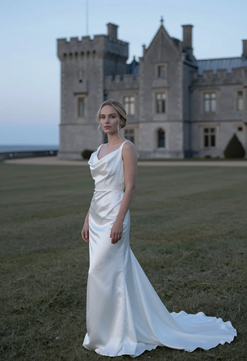 AI melancholia tjoloholm castle wedding white sample — bridal portrait of a woman, in her early thirties, of Swedis