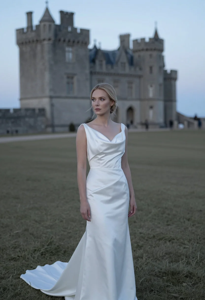 AI melancholia tjoloholm castle wedding white sample — bridal portrait of a woman, in her early thirties, of Swedis