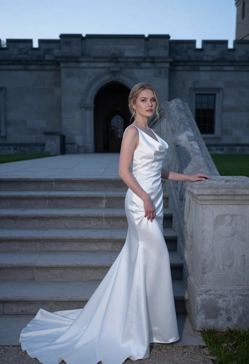 AI melancholia tjoloholm castle wedding white sample — bridal portrait of a woman, in her early thirties, of Swedis
