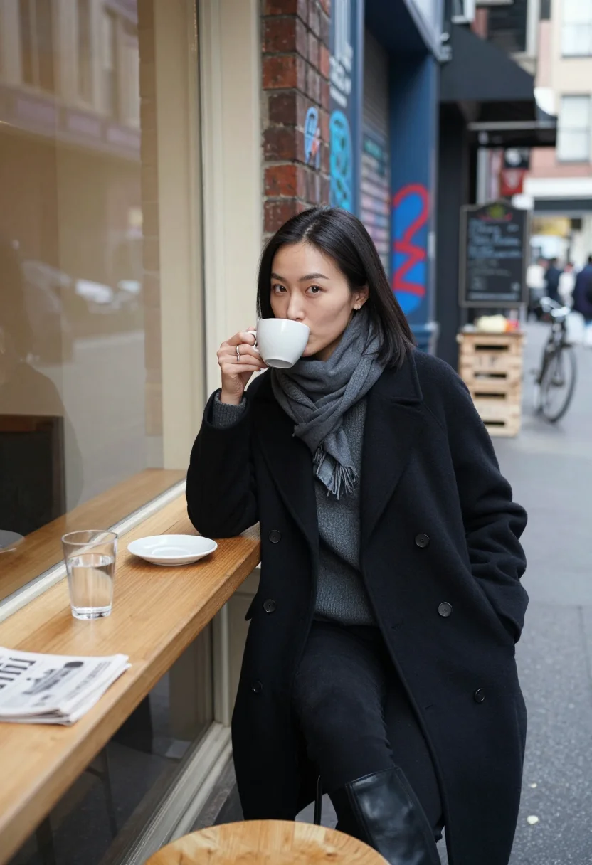 AI melbourne laneway sample — portrait of a woman, half-length portrait of an East-Asian w