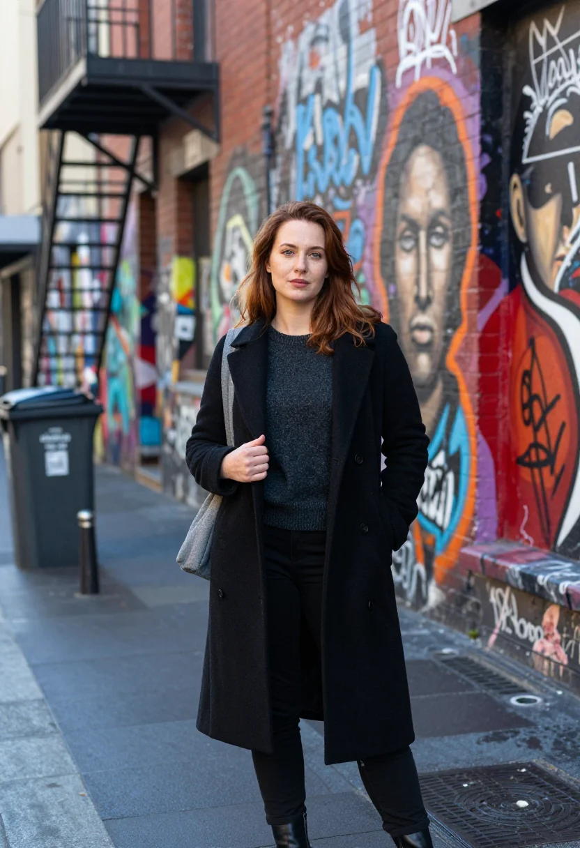 AI melbourne laneway sample — portrait of a woman, half-length portrait of a Western-Europ