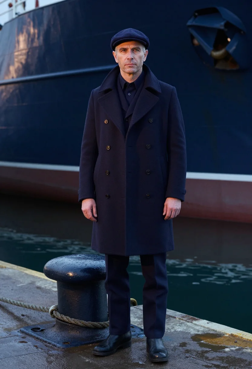 AI melton navy sample — portrait of a man, three-quarter-length portrait of a Wester