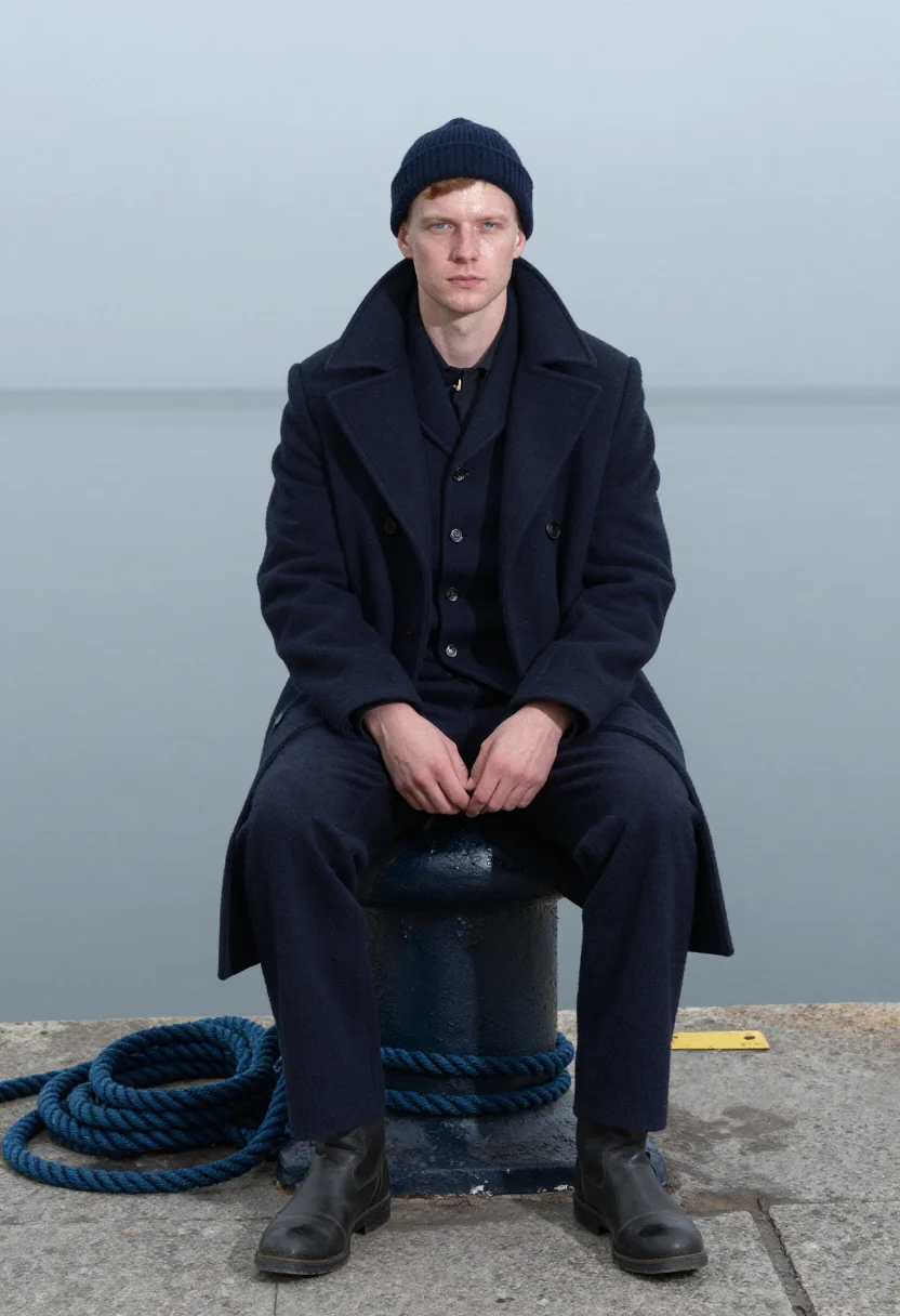 AI melton navy sample — portrait of a man, half-length portrait of a Western-Europea