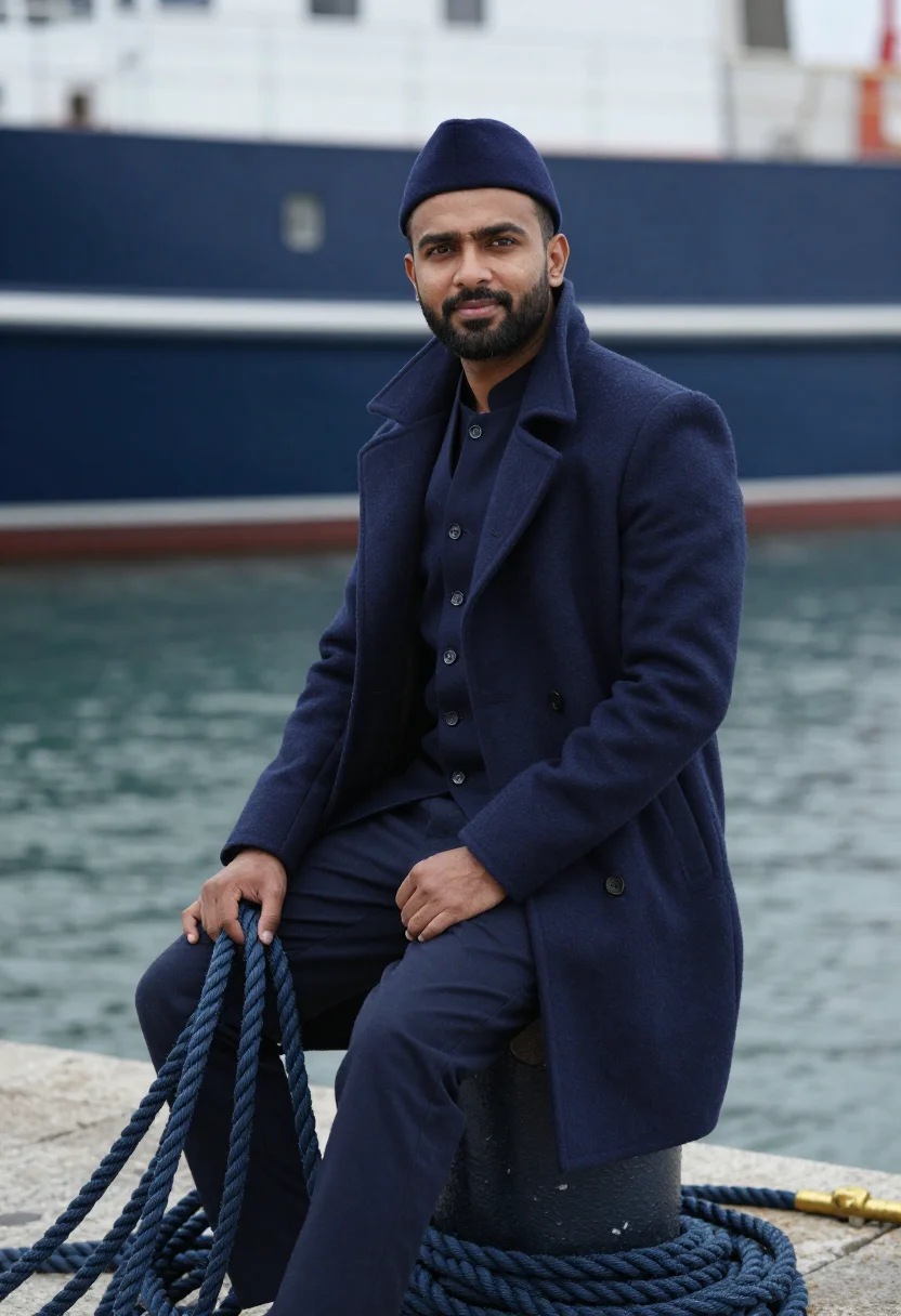 AI melton navy sample — portrait of a man, half-length portrait of a South-Asian man